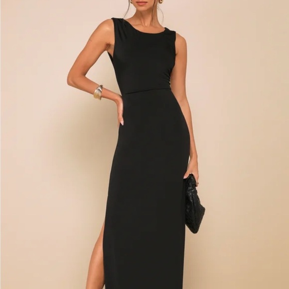 Lulus Dresses & Skirts - Lulus Significant Allure Black Slinky Knit Ruched Maxi Dress
